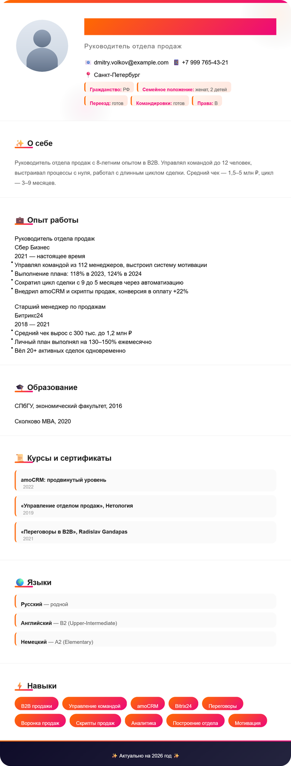 Шаблон резюме Креативный